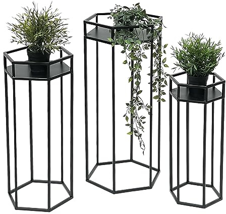 DanDiBo Blumenhocker Metall Schwarz 6eck Blumenständer Beistelltisch 96453 3er Set Pflanzenständer Blumensäule Modern Pflanzenhocker