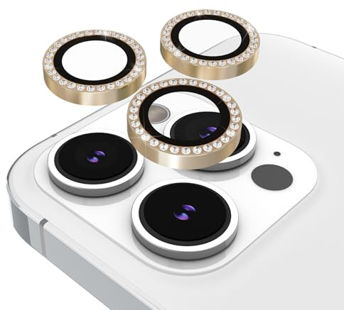 Kate Spade New York iPhone 15 Pro/iPhone 15 Pro Max Camera Lens Protector with Aluminum Rings - Crystal | Set In Stone Gold Aluminum Rings with Scratchproof Double Tempered Glass, Ultra HD View, Case Friendly, and Easy Install
