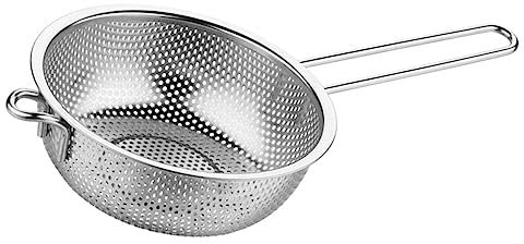 BESTonZON Edelstahl Küchensieb Mit Griff Robustes Metallsieb Zum Abseihen Von Nudeln Gemüse Obst Und Frittierten Speisen Ergonomisch Für Einfachen Halt Vielseitig Für Reiswaschen Und Nudelab