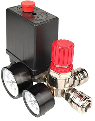 Druckschalter Luftkompressor, 220V Steuerventil für Luftkompressor, Druckschalter Kompressor mit Sicherheitsventil und Manometern, 90~120 PSI für Druckregl