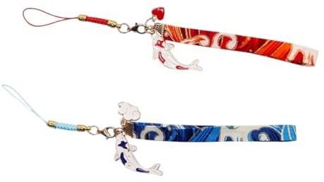 HEMOTON Dragonne pour Téléphone Portable en Tissu 2pcs Style Japonerie Koi, Lanières Pratiques et Décoratives pour Gadgets, Présent Anniversaire ou Noël
