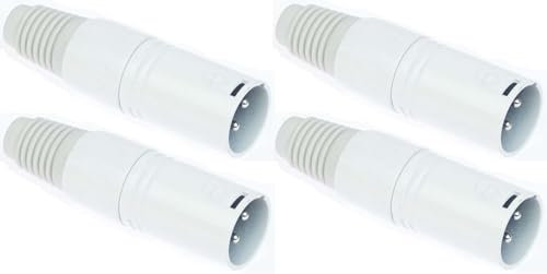 Adam Hall 4 x Connectors K4CXM3SNOW - XLR 3 pol Mikrofon Kabel Stecker Kupplung male weiss, versilbert 4 Star Serie