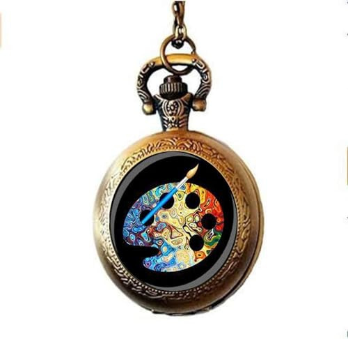 ZHSHQIN Paint Palette Artist Pocket Watch Necklace Color Palette Necklace Artist Necklace Artist Jewelry Gifts for Artists Art Teacher Gift for Art Student Gift