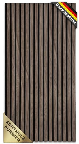 KARAT Akustikpaneele - Wandpaneele mit Echtholzfurnier für eine angenehme Raumakustik - Lamellenwand Holz und Filz - Wandverkleidung als Schallschutz, Schalldämmung (Black Walnuts, 118 x 60 cm)