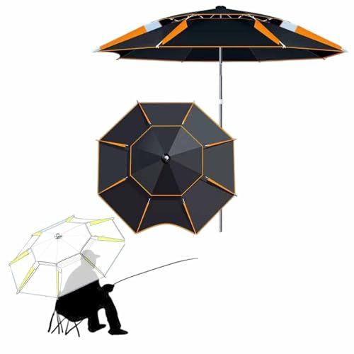200 Cm Neigbarer Strandschirm Sonnenschutz, Winddichter Angelschirm Für Den Außenbereich Sonnenschutzschirm 360° Verstellbarer Winkel Mit Metallsandanker(Black orange,8FT/240CM)