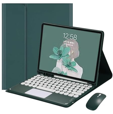 Funda con Teclado para iPad Air 5ª y Air 4ª Gen 10,9 Pulgadas 2022/2020, Ultra Delgada Cover con Teclado Trackpad QWERTY Español Inalámbrico Magnético Desmontable y Ratón Bluetooth, Verde Oscuro-A