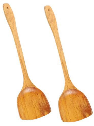 Ciieeo 2pièces Lot Spatules Cuisine Bois Longues Manches Ustensiles Cuisson Résistants Haute Température Anti-cracking Non Toxiques Pour Restaurants Et Usages Quotidiens