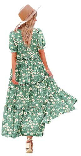 YESNO Women Summer Dress Causal Short Sleeve Floral Maxi Dress with Pockets