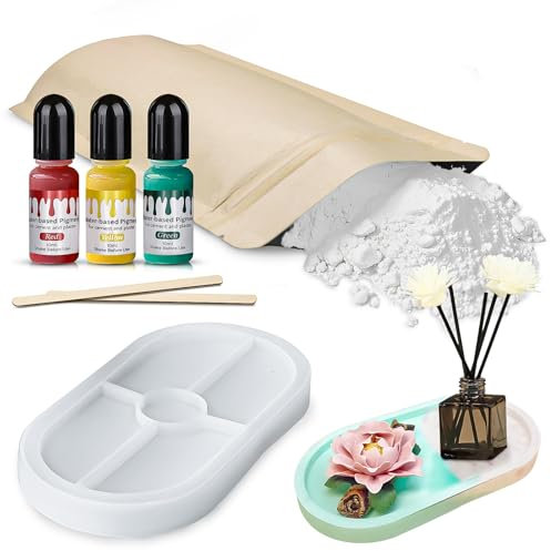 WEILAOK Kit Ceramica Fai da Te, 500g Gesso in Polvere+1pc Stampi per Gesso+3pc Coloranti per Candele+2pc Bastoncini Legno, Liscio e Delicato, Adatto per Lavori Artigianali e Modellismo