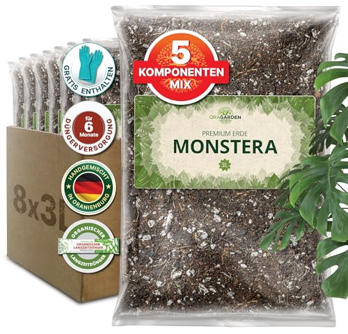 ORAGARDEN Monstera Erde für Zimmerpflanzen und Garten - 24L Monstera Substrat für Pflanzen, Palmen, Blumen - 5 Komponenten Blumenerde