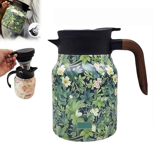 Teiera termica, con motivo floreale vintage, infusore integrato, in acciaio inox, con coperchio, per bevande calde, per bevande calde, cucina e casa (verde)