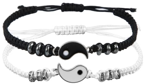 Mikovivi 2 Piezas de Pulseras de Mejores Amigos, Pulsera Yin Yang Pulseras de Cordón Ajustables a Juego Pulseras de la Amistad Pulseras de Pareja Pulseras de Relación para Parejas de Amigos