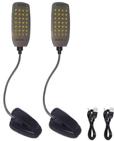 GERUI 2pcs 5W Schreibtischlampe 28 LED Klemme Buchleuchte Leselampe Flexible Schwanenhals USB Wiederaufladbar/Akku Augenpflegelampe Nachttischlampe