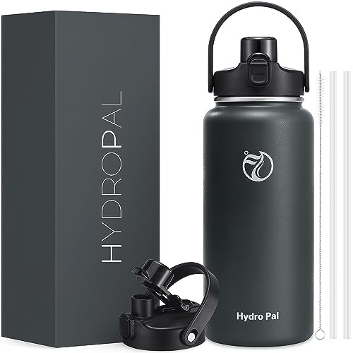 HydroPal Trinkflasche Edelstahl - 1900ml mit Strohhalm und Henkel, BPA-Frei, Kohlensäure geeignet, flasche Metall, Aesthetic trinkflasche für Fitnessstudio (Grau)