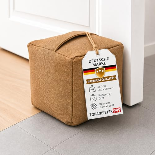 Türstopper Stoff 1kg Türhalter Würfel 12cm Griff Türpuffer braun | Waschbarer Bezug mit Reißverschluss, rutschfeste Unterseite, sicherer Stand, flexibel transportieren für Fliesen & Laminat