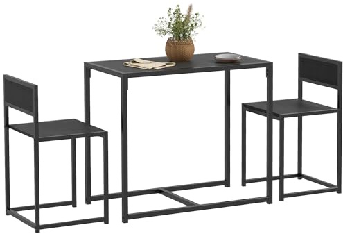 HOMCOM Ensemble Table et chaises pour 2 Personnes, Table de Cuisine avec chaises, Table à Manger 3 pièces avec 2 chaises encastrables, pour Cuisine Salon Maison, Noir