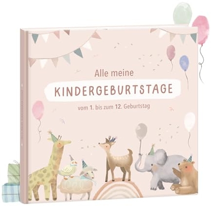 Mintkind Album fotografico per bambini rosa – Libro dei ricordi compleanno dei bambini con pagine di riempimento – Album dei ricordi da 1 a 12 anni – Regalo di nascita per ragazzi e ragazze