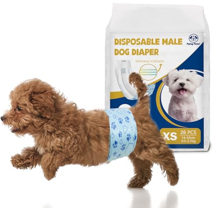 Flying Paws 26 Pañales Desechables XS para Perros Macho con Indicador de Humedad, Protección Antifugas Pañales Suaves Súper Absorbentes