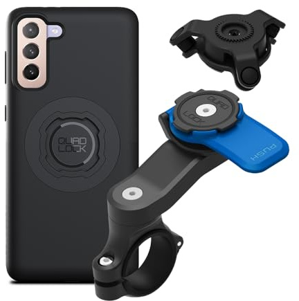 QUAD LOCK Lenker Handyhalterung für Motorrad mit Vibrationsdämpfer und MAG Hülle für Galaxy S21+