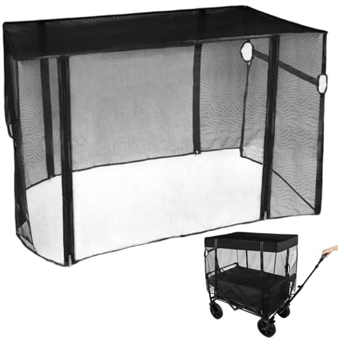 Regenfester Sonnenschutz -Wagen -Baldachin -Abdeckung mit Reißverschluss, zusammenklappbarem und tragbarem schwarzem Mesh -Stoff -Baldachin für Campingwagen, Picknickwagen und Outdoor -Aktivität.