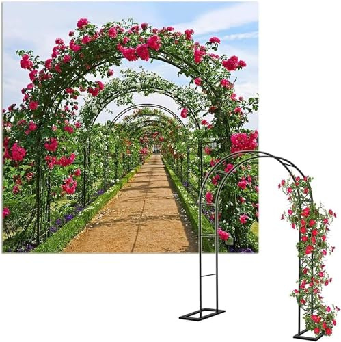 Arco de jardín de metal para plantas trepadoras y verduras, cenador de celosía resistente para flores, hiedra y decoraciones de boda, soporte para plantas al aire libre (2,4 m de ancho x 2,2 m de alto
