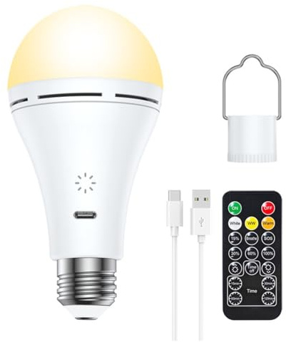 Koolenry Smart Touch Dimming Wireless USB Rechargeable LED Bulb 3 Color Temperature Remote Timing Switch for Outdoor Home 1PC