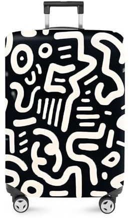 ANNA QUEEN Abstract Black and White Luggage Cover, Artistic Line Design, Stretchable & Washable Travel Sleeve for 20-34 Inch Luggage