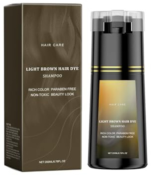 Hair Dye Shampoo, Champú Tinte Castaño Claro, Aclarado Natural Con Reflejos Dorados Y Matices Brillantes, Brillo Sedoso Y Suavidad Intensa, Tono Duradero Y Radiante, Fácil Aplicación En Casa