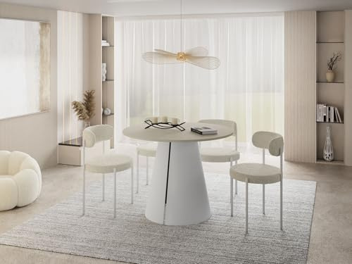 WFL GROUP Esstisch Rund Ausziehbar im Loft-Stil – 120 bis 200 cm – Industrieller Platzsparender Tisch mit Weißen Konischem Metallbeinen für 6 bis 10 Personen, Esszimmer – Beige Cashmere