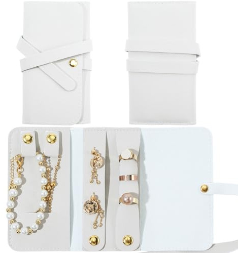 CALFOVERA Mini Astuccio Portagioie Arrotolabile Anti-Groviglio in Pelle PU Organizer per Riporre Orecchini Custodia da Viaggio Portatile per Gioielli Regalo Donne Collane Orecchini Anelli(Grigio)