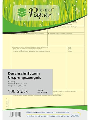 PaperXpert Durchschrift zum Ursprungszeugnis x 100 | 1-teilig | gelbe Kopie | DIN A4 Einzelblätter | Für Laser- & Inkjetdrucker | Premium Markenqualität – Made in Germany