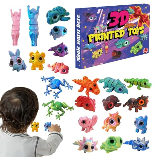 Calendario de Adviento 2025 – Set navideño de animales 3D | Juego 24 Personajes Articulados Regalo para Niños y Niñas | Con Dragón Conejo Tortuga Rana | Para fiestas de invierno Sorpresas divertidas