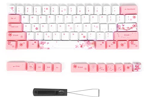 BowyTrading 73 pièces Capuchons de Touches de Sublimation Accessoire de Clavier mécanique PBT, Ensemble de Touches à Motif de Fleurs de Cerisier, Universel pour Clavier mécanique avec (6064 Sakura)