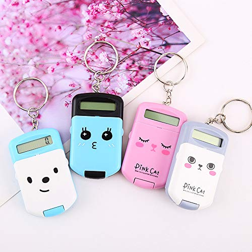 Dioche Mini-Rechner, Niedlicher Cartoon-Schlüsselanhänger, 8-stelliges Display, Tragbar, Taschenformat, Einfacher Taschenrechner für, Studenten, Schulbedarf, Rosa, Blau, Schwarz, Grau (Black)