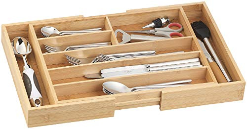 Rosenstein & Söhne Besteckkasten: Variabler Bambus-Besteckeinsatz, 6-8 Fächer, ausziehbar 37-45,5 cm (Besteckeinsatz variabel, Schubladeneinsatz, 45)