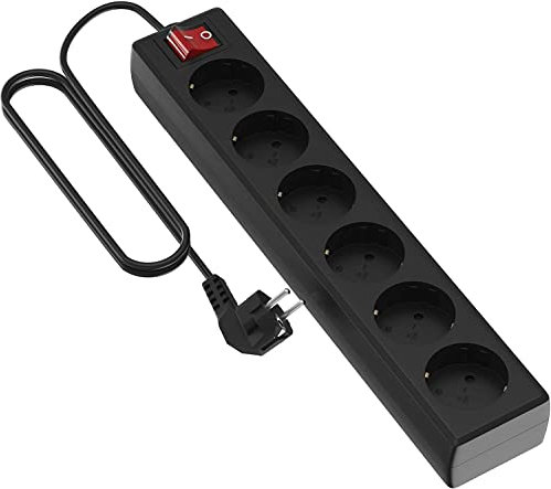 Garza Power - Regleta de 6 enchufes con Interruptor y Toma de Tierra | Ladrón múltiple de 5 Metros | hasta 3680W | Protección Infantil |Cable H05W-F 3G | Color Negro