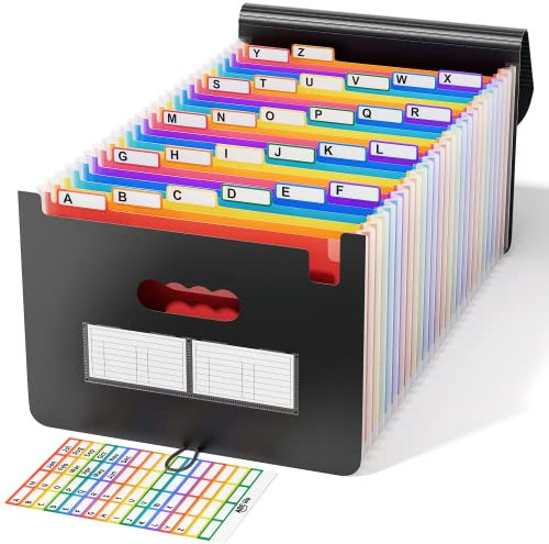 ABC life Cartella Portadocumenti A4 porta Documenti Espandibile, Multicolore, Portatile, Struttura a Fisarmonica, in Plastica, FSC, Perfetta per Casa Scuola e Ufficio Della Società (26 Tasche)