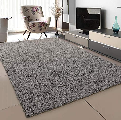 SANAT Teppich Wohnzimmer - Hellgrau Hochflor Langflor Teppiche Modern, Größe: 200x290 cm