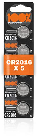 CR2016 3v lithium coin cell battery – Pack of 5 – (CR 2016 / CR2016 Batteries / 2016 / DL2016 / ECR2016/) Ideal for Toys - Remotes – Head Torch - Tea Light Candles – Keyfob – Scales by 100PP
