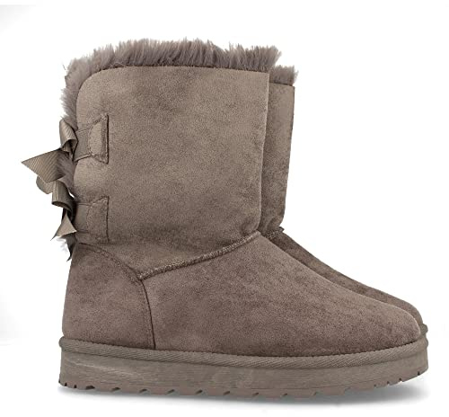 shoes&blues.es 52887-Botin Plano para Mujer, Estilo Australiano, Forrado de Pelo, de Punta Redonda y con Lazos en el Contrafuerte como Detalle, Otono Invierno 2020. Talla 36 Gris