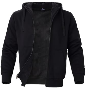 Facitisu Men Heavyweight Hoodies Sherpa Lined Sweatshirts Fleece Winter Thick Zip Up Jacket Black Large