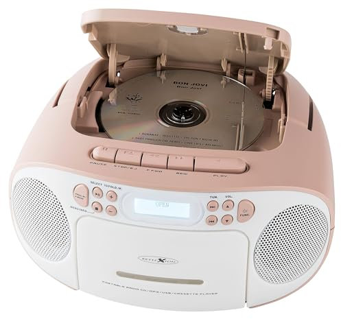 Reflexion RCR2260DAB/PK, Tragbares CD/MP3-Cassetten-USB-DAB+-Stereo Radio (2x12 Watt max. Musikleistung), 3,5 mm AUX-IN Anschluss und 3,5mm Kopfhörerausgang, Digitales LCD-Display,Pink