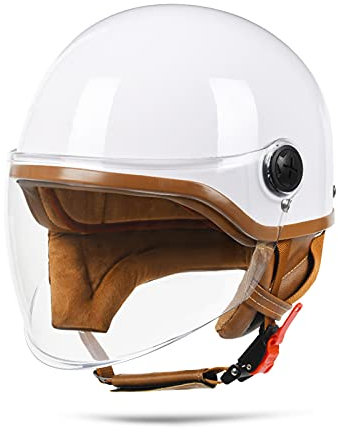 LIONCIANO Motorradhelm Mit Schutzbrille, Jethelm Roller-Helm Scooter-Helm Moped Mofa-Helm Chopper Vintage, Hat Den Verkehrssicherheitstest Bestanden, Um Die Kopfsicherheit Wirksam Zu Schützen(Weiß)