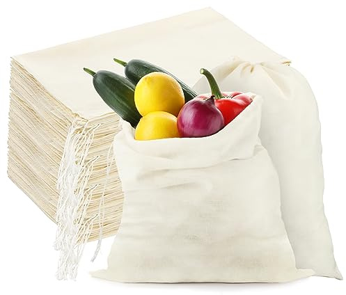 Pangda 100 Pieces Drawstring Cotton Bags Muslin Bags for Storage, Teas, Spices, Soaps, Candy, Jewellery, Wedding Party Favors and DIY Craft Home Decor (10 x 12 Inches)