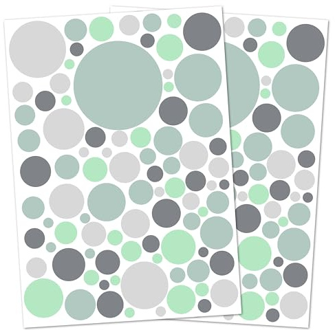 Punalu Kreis Set 176 Stück Wandtattoo für Babyzimmer Aufkleber Sticker Kreise Wandaufkleber Kinderzimmer Deko Punkte Dots Klebepunkte (mint grau)