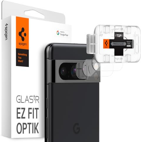 Spigen Glas.tR EZ Fit Optik Protection objectif compatible avec Google Pixel 8 Pro, 2 Pièces, Claire, Résistant aux Rayures, 9H Protecteur Objectif