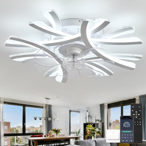Dobecd Memoria Ventilador De Techo Con Luz 6 Velocidades Reversible DC Lampara Ventilador Techo Con Mando A Distancia Y APP Regulable LED Timer Ceiling Fan with Light Para Dormitorio Salón-White