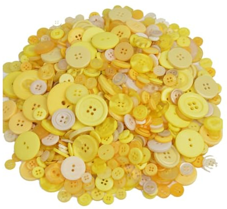 Yurosiay Bunt Knöpfe Set 600 Stück Harz Bastelknöpfe 2/4 Löcher Rund Kunststoff Knöpfe Kinderknöpfe Gemischte Größen Plastikknöpfe DIY Knöpfe zum Basteln Nähen Painting Geschenk Deko Gelb