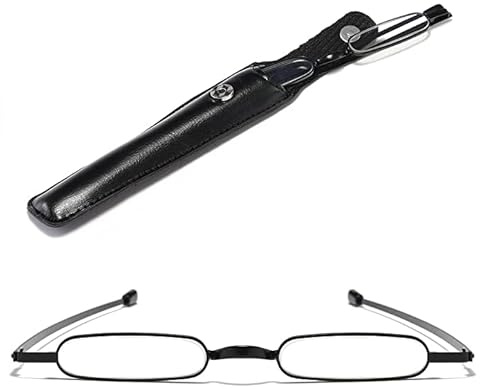 Viseng Mini Schmal Lesebrille Ultradünne Metall Lesehilfe mit kompakte und tragbare Ultraleicht Kleines Lederetui 1.50