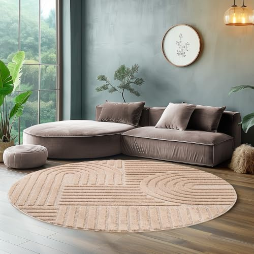 SIMPEX Teppich Rund 120 cm Rosa, Hochflor Wohnzimmer Teppich, Weich & Flauschig, Skandinavisch Boho Stil, Langflor Shaggy, Pflegeleicht, Jute Rückseite